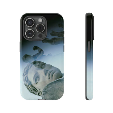 Stadius of the Marbles protective phone case - Classical marble athlete sculpture within modern stadium architecture in blue-gray double exposure on slim durable device cover
